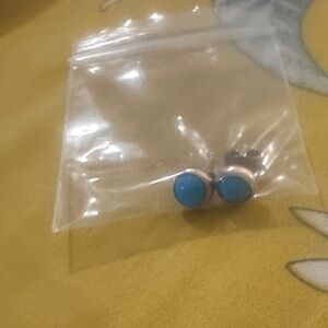 Turquoise Round Stud Earrings - Silver Tone